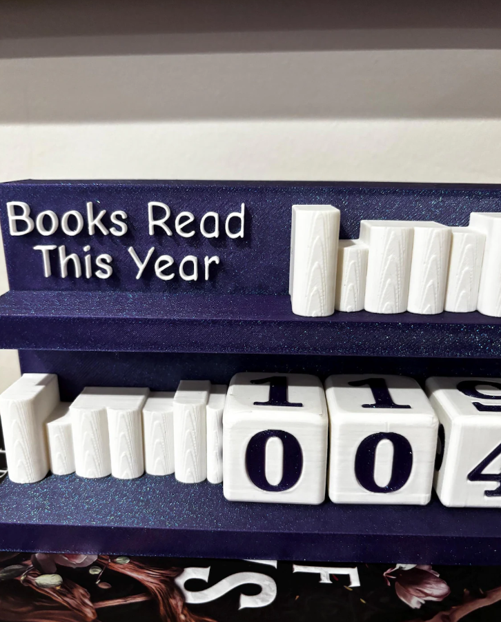 Books Read Counter: Bookworm Decor with Dice - Track Reading: Counter with White Books & Dragon