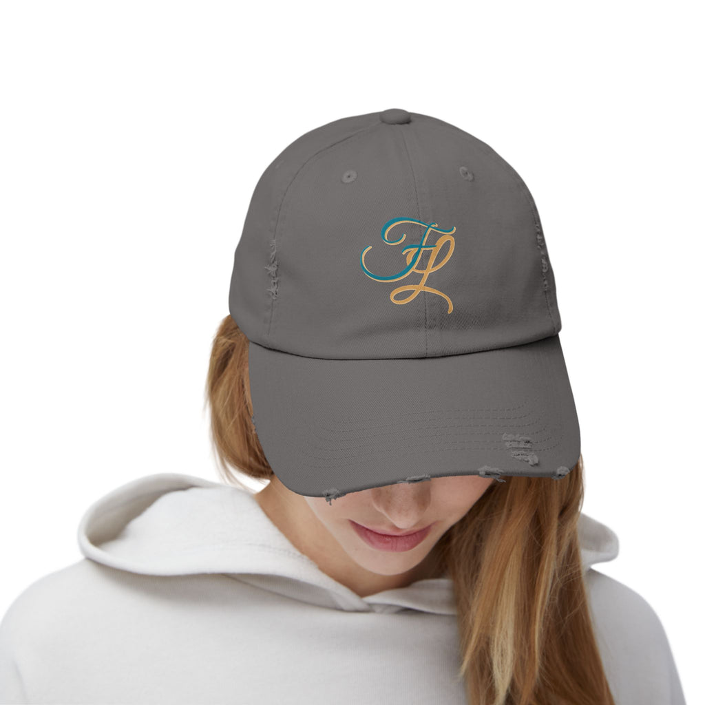 Distressed Cap with 'FL — Forbidden Love' Monogram
