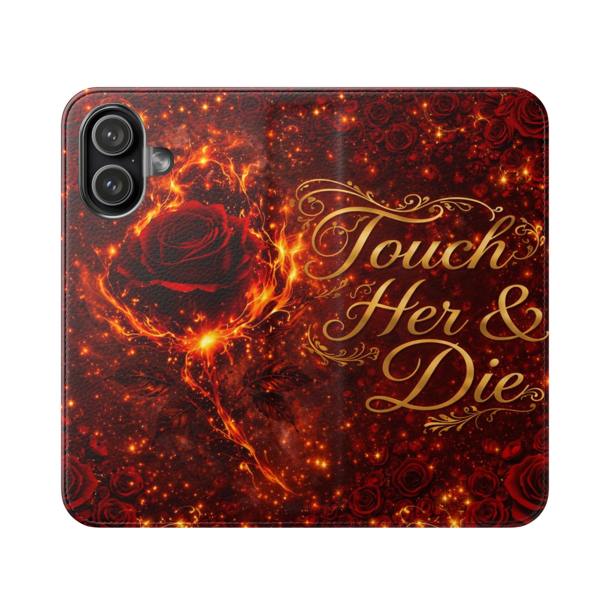 Flip Case – 'Touch Her & Die' Gothic Rose Wallet Phone Case