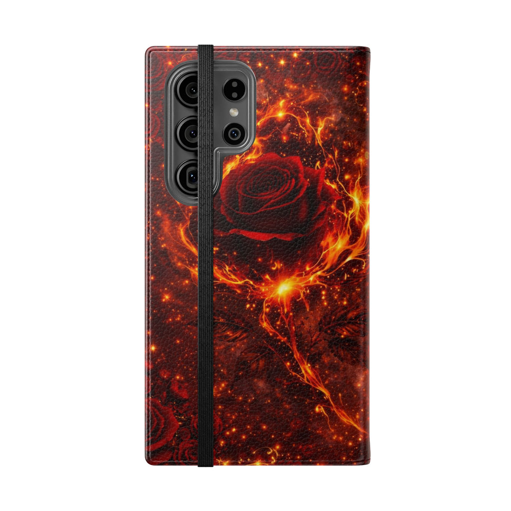 Flip Case – 'Touch Her & Die' Gothic Rose Wallet Phone Case