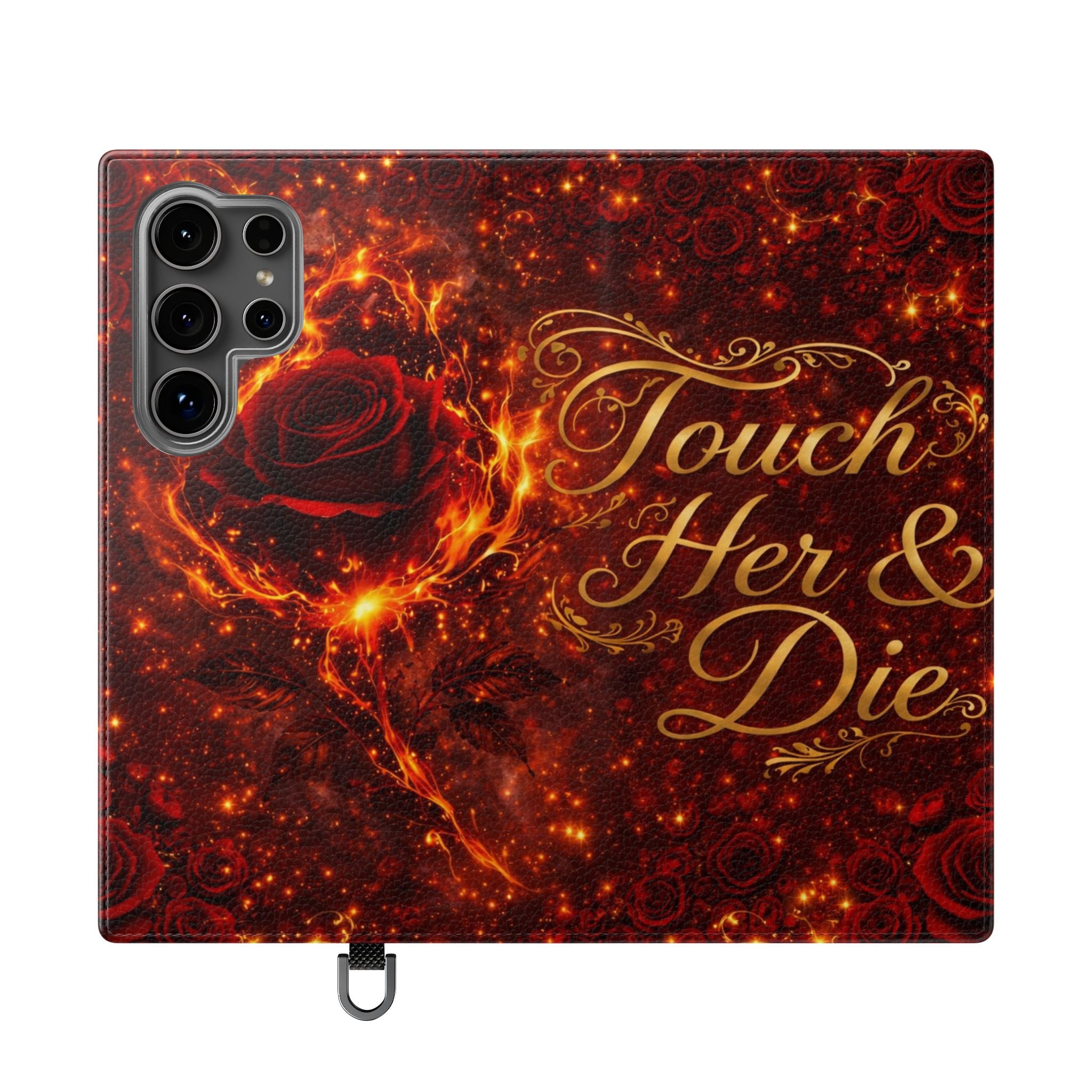 Flip Case – 'Touch Her & Die' Gothic Rose Wallet Phone Case