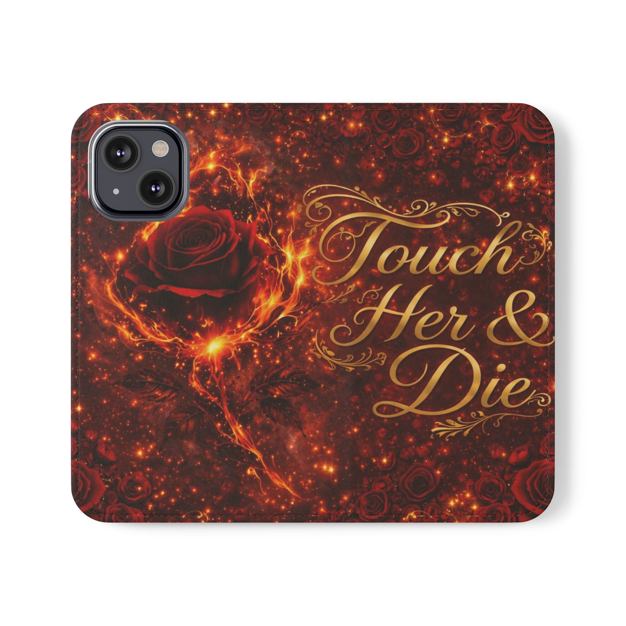 Flip Case – 'Touch Her & Die' Gothic Rose Wallet Phone Case