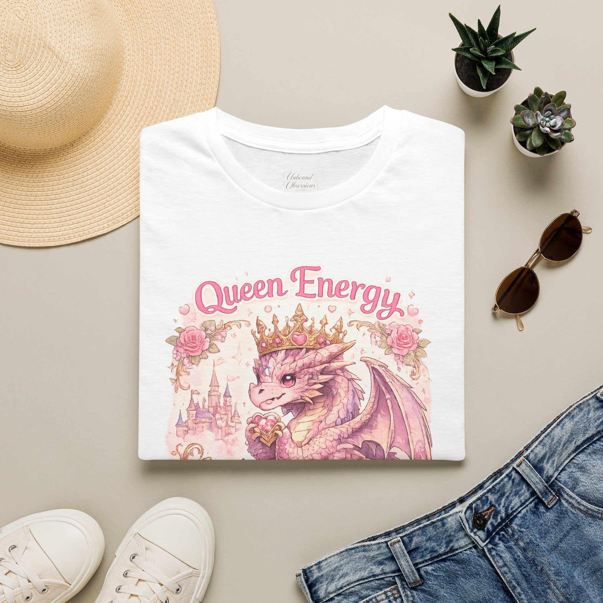 Queen Energy Dragon T-Shirt — Pink Crowned Dragon "Queen Energy, Dragon Tasties"