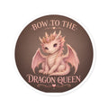 Bow to the Dragon Queen Round Sticker — Cute Pink Baby Dragon Crown Decal