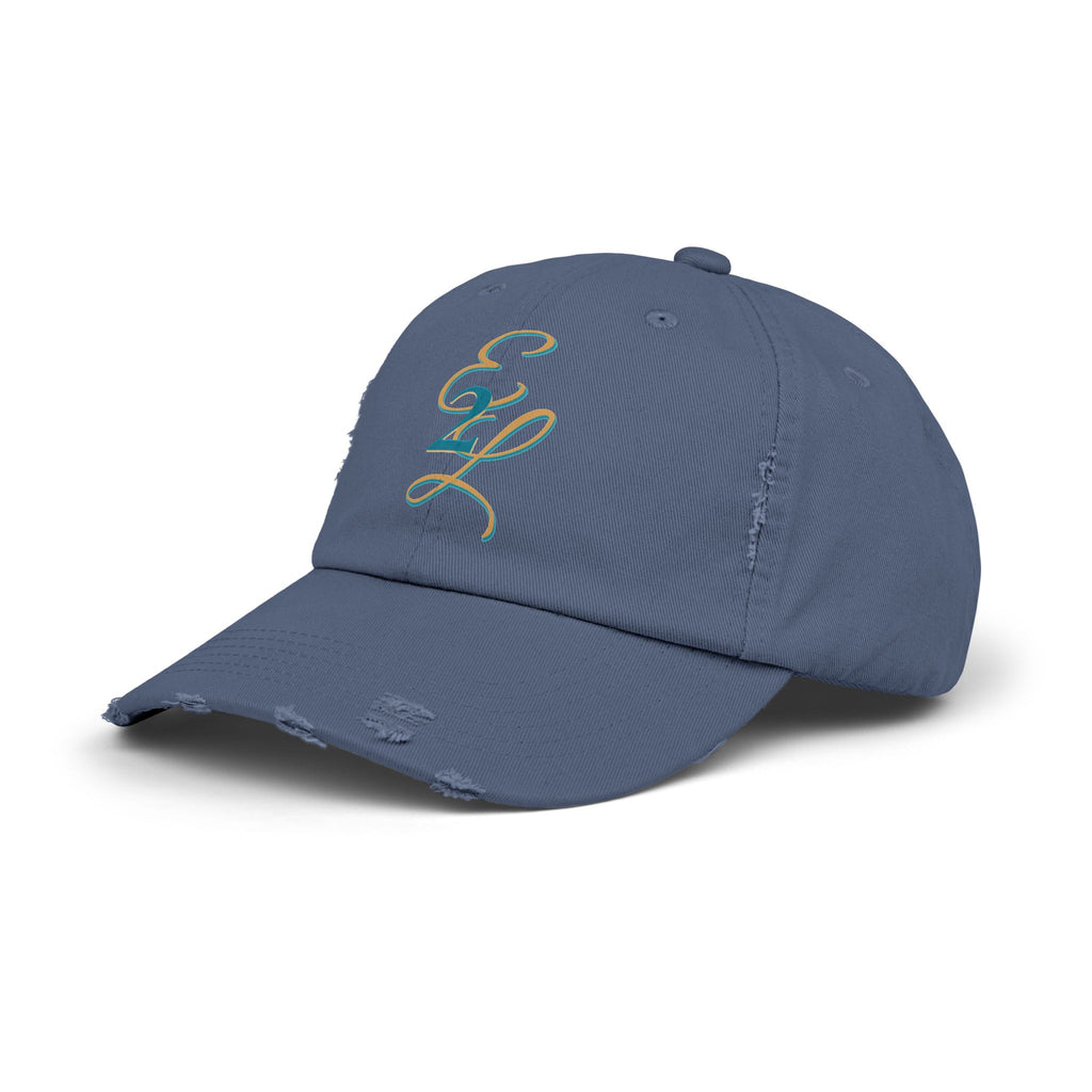 Distressed Black Cap with 'E2L' Enemies to Lovers