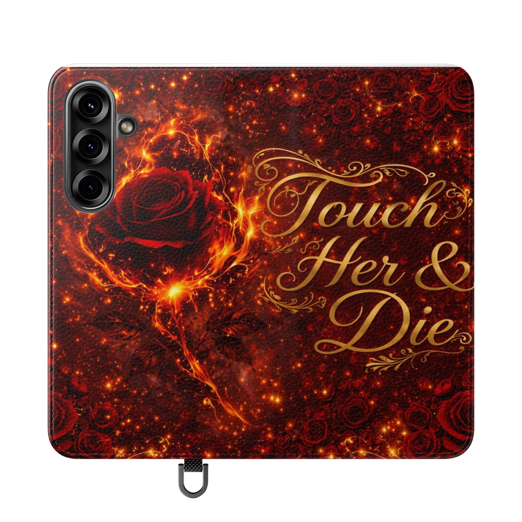 Flip Case – 'Touch Her & Die' Gothic Rose Wallet Phone Case