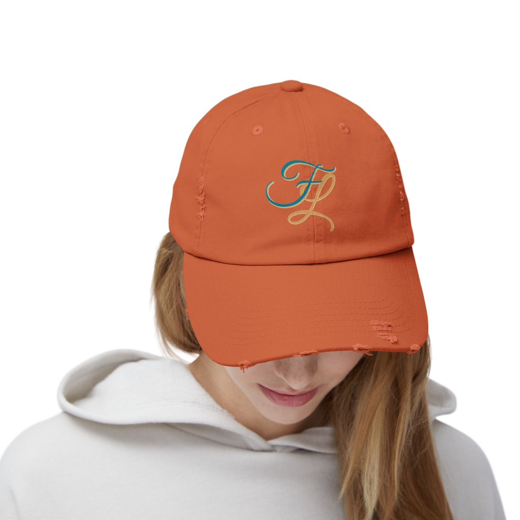 Distressed Cap with 'FL — Forbidden Love' Monogram