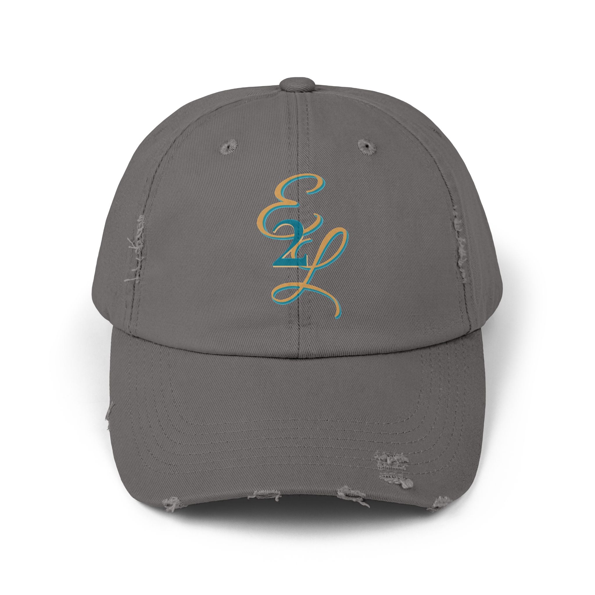 Distressed Black Cap with 'E2L' Enemies to Lovers