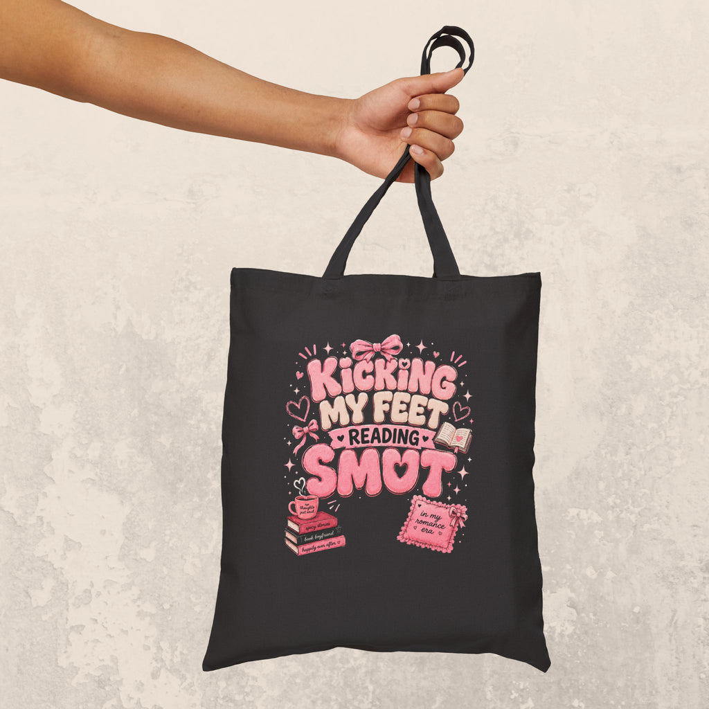 Tote Bag — 'Sticking My Feet in Reading Smut' Cute Pink Book Lover Canvas Tote