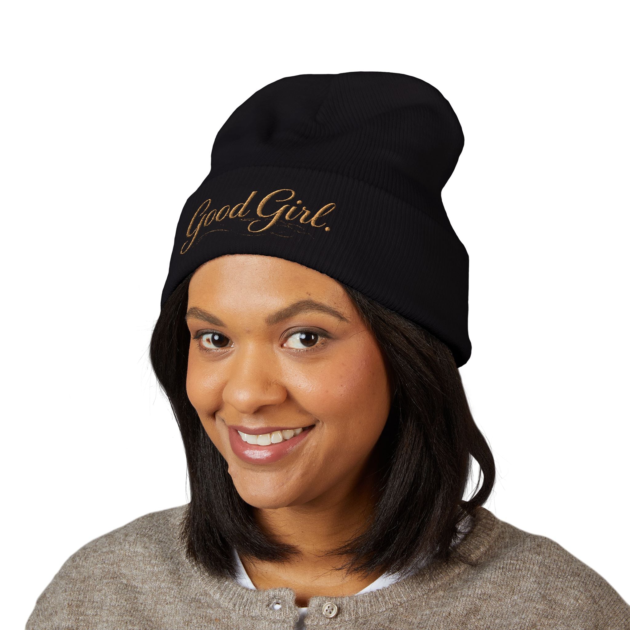 Embroidered "Good Girl." Cuffed Beanie