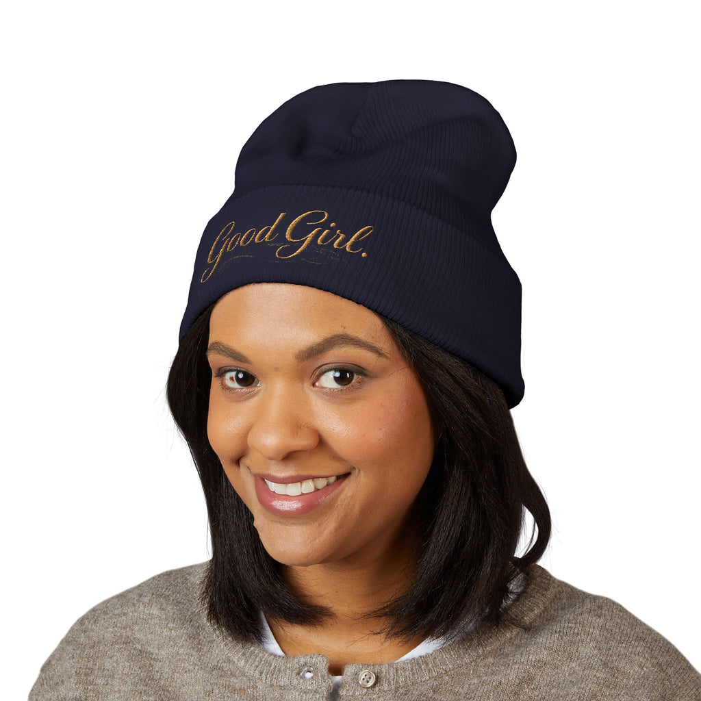 Embroidered "Good Girl." Cuffed Beanie