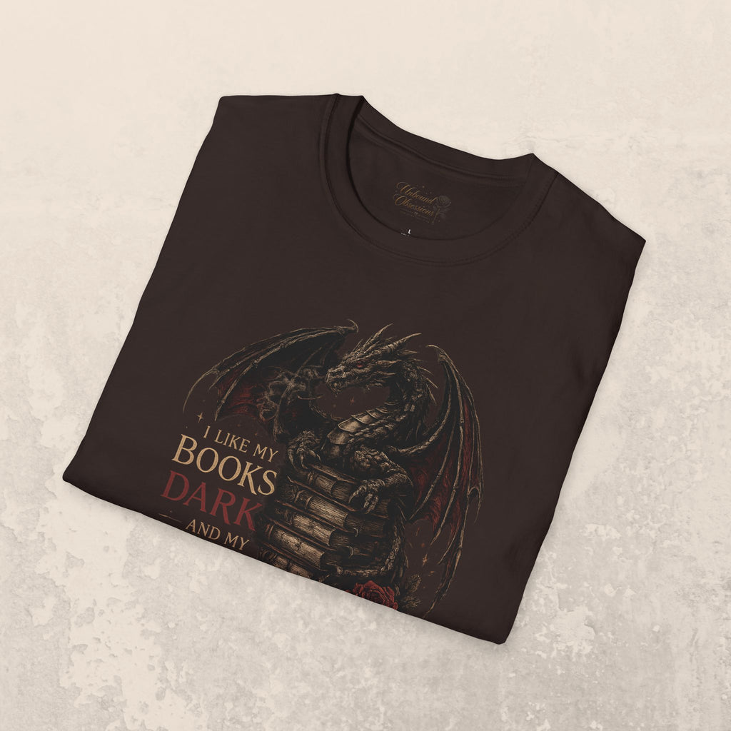 Dragon Books T-Shirt — "I Like My Books Dark" Fantasy Reader Tee