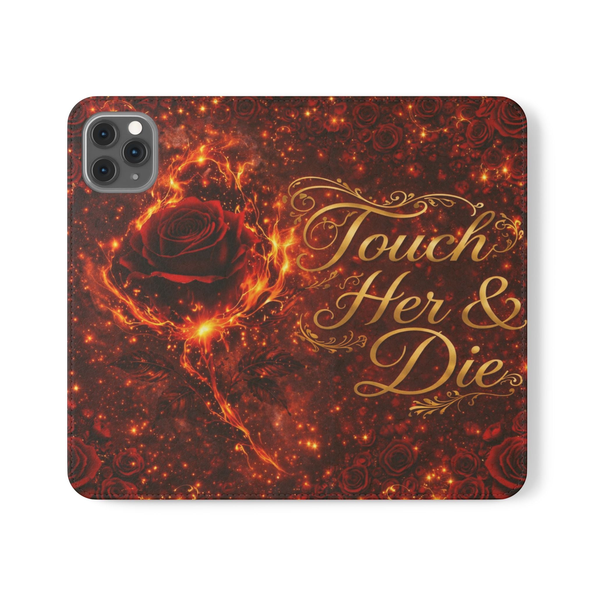 Flip Case – 'Touch Her & Die' Gothic Rose Wallet Phone Case