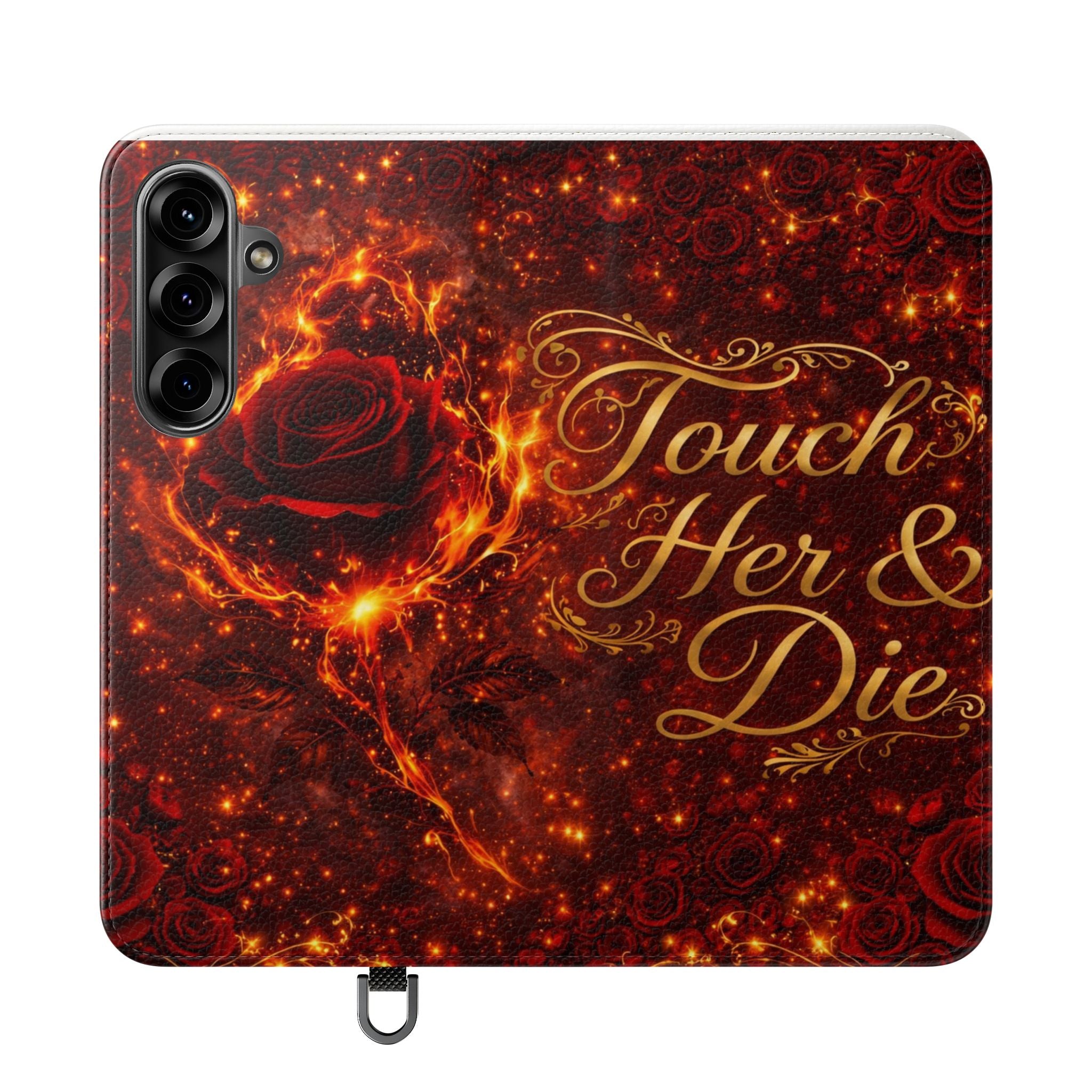 Flip Case – 'Touch Her & Die' Gothic Rose Wallet Phone Case