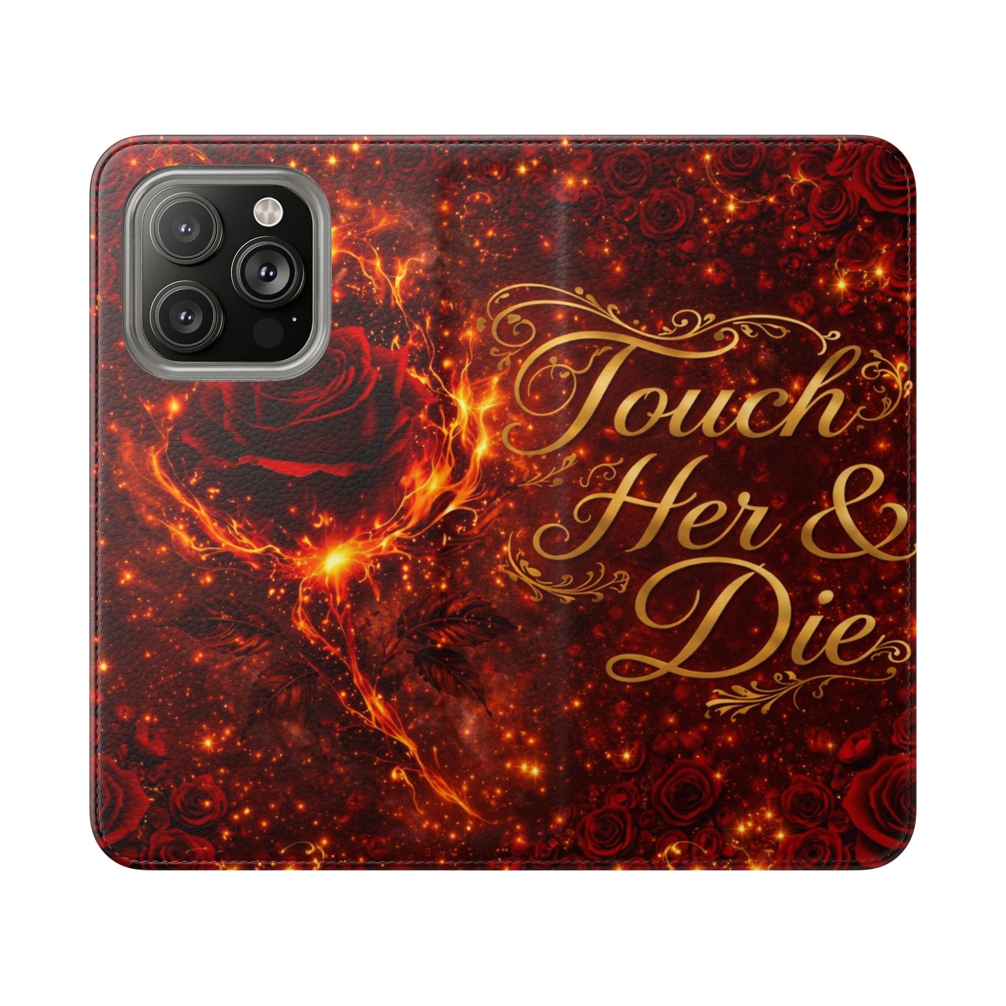 Flip Case – 'Touch Her & Die' Gothic Rose Wallet Phone Case