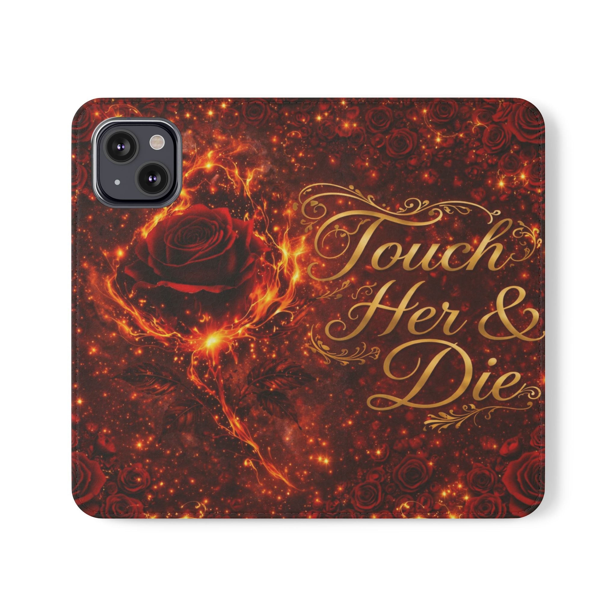 Flip Case – 'Touch Her & Die' Gothic Rose Wallet Phone Case