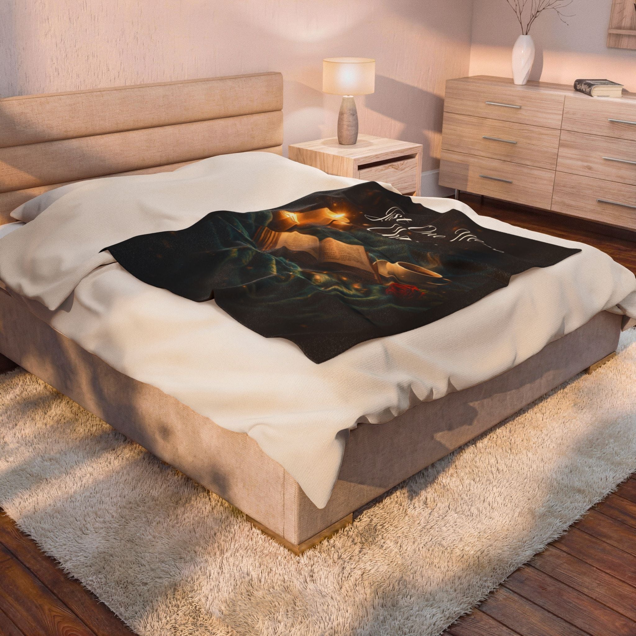 Just One More Chapter Velveteen Plush Blanket — Cozy Reading Throw for Book Lovers
