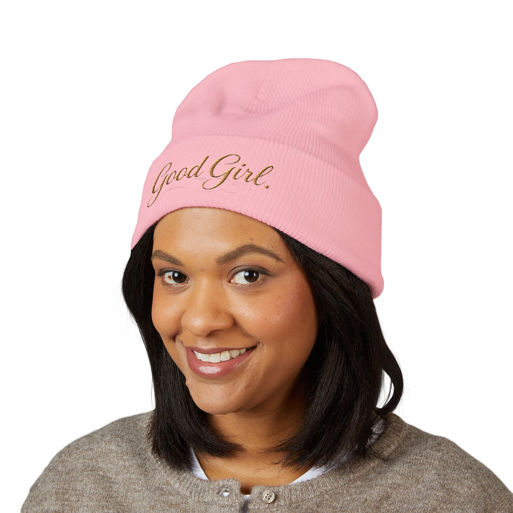 Embroidered "Good Girl." Cuffed Beanie