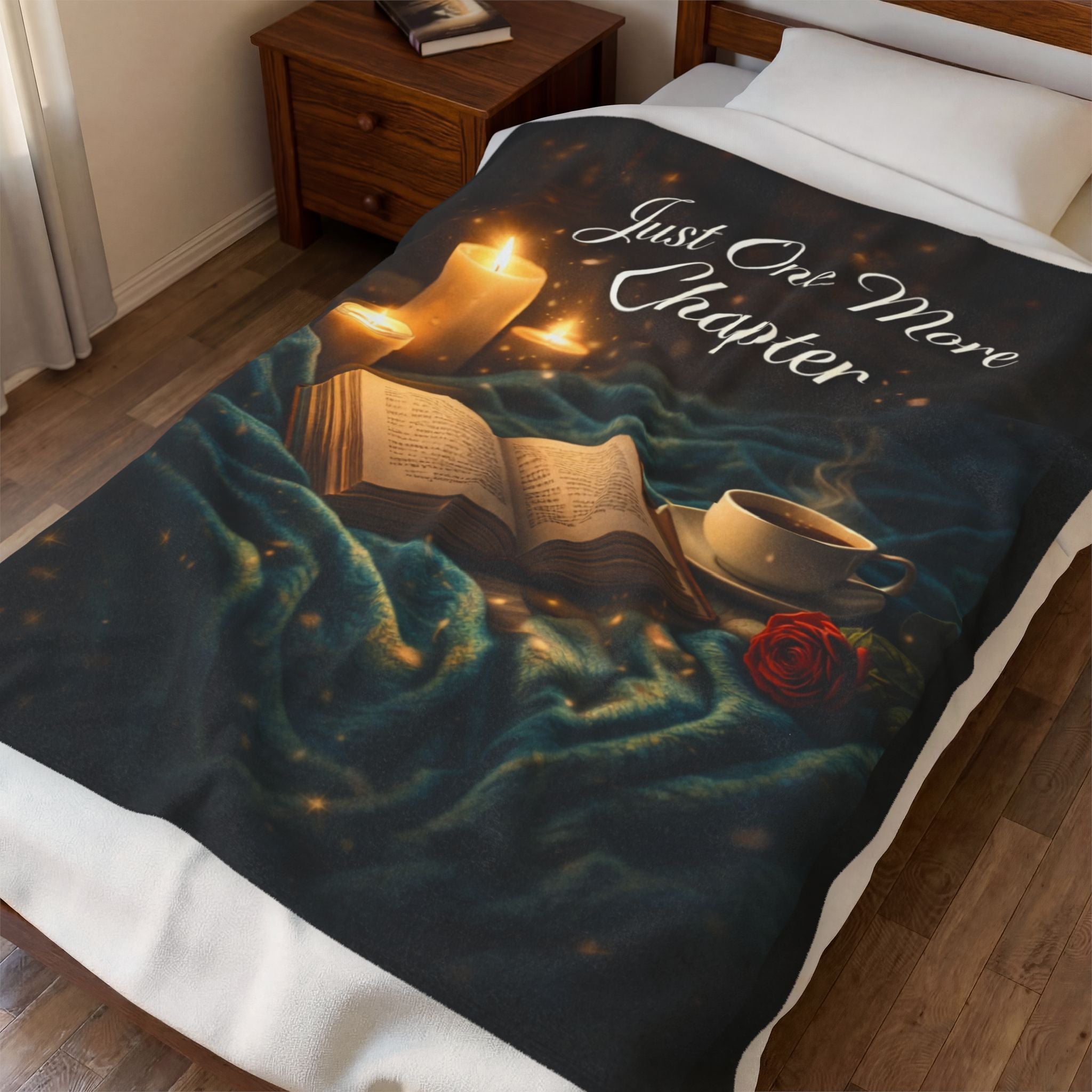 Just One More Chapter Velveteen Plush Blanket — Cozy Reading Throw for Book Lovers
