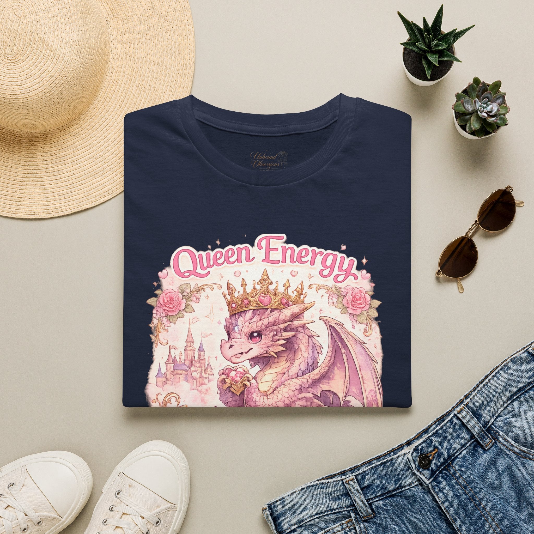 Queen Energy Dragon T-Shirt — Pink Crowned Dragon "Queen Energy, Dragon Tasties"