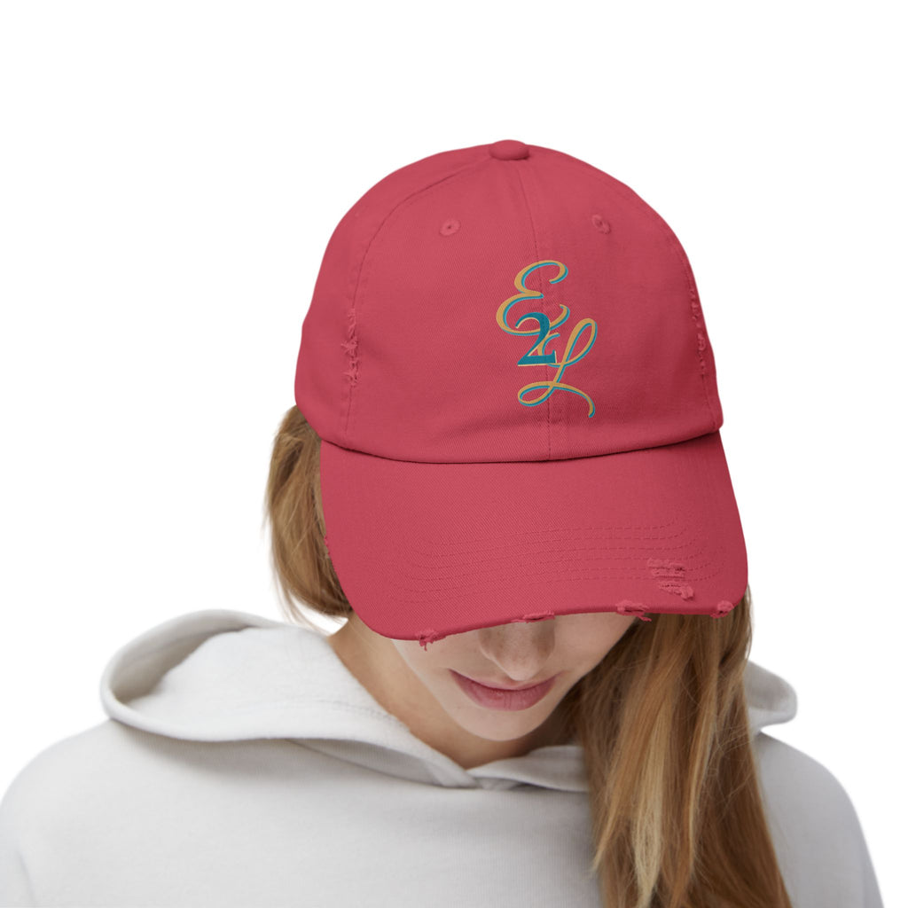 Distressed Black Cap with 'E2L' Enemies to Lovers