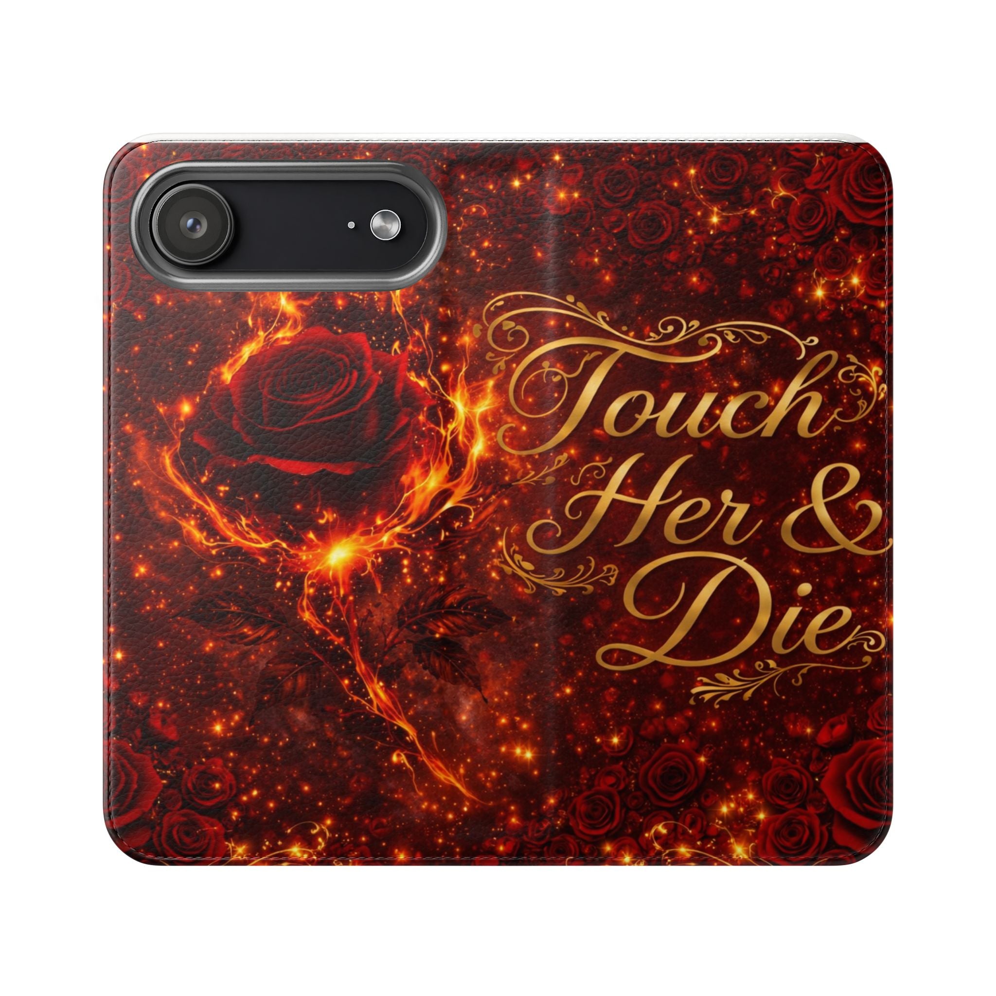 Flip Case – 'Touch Her & Die' Gothic Rose Wallet Phone Case