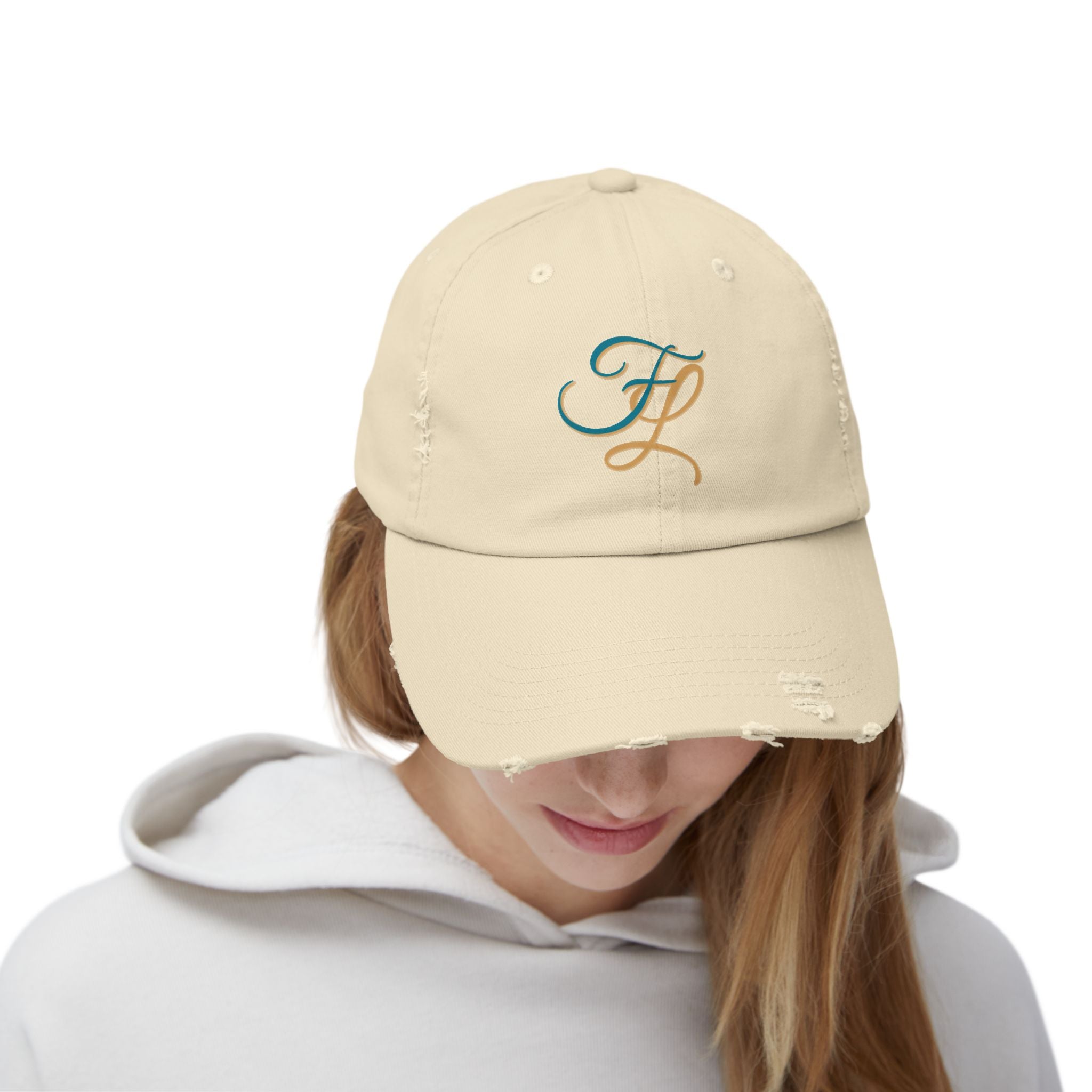 Distressed Cap with 'FL — Forbidden Love' Monogram
