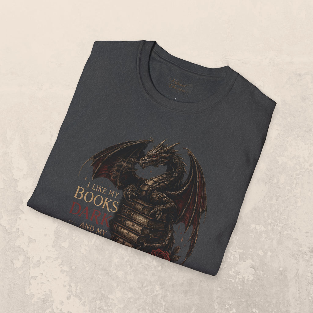 Dragon Books T-Shirt — "I Like My Books Dark" Fantasy Reader Tee
