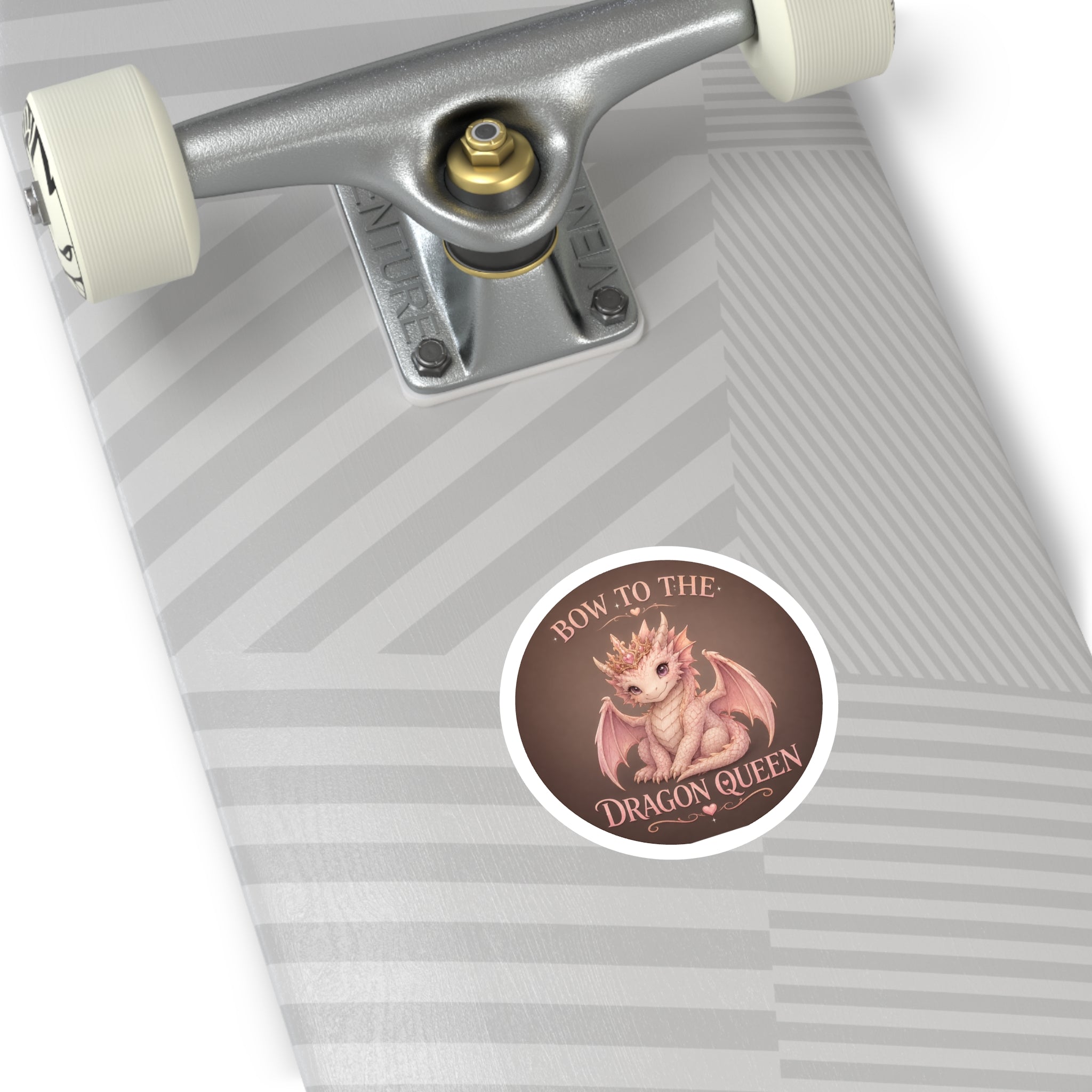 Bow to the Dragon Queen Round Sticker — Cute Pink Baby Dragon Crown Decal