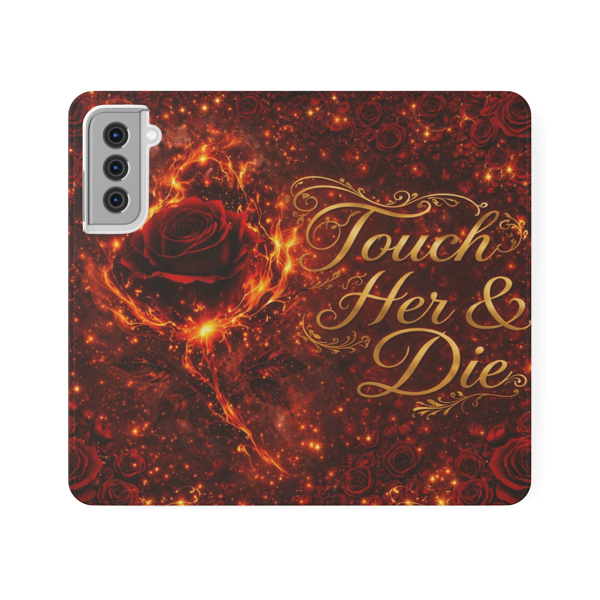 Flip Case – 'Touch Her & Die' Gothic Rose Wallet Phone Case