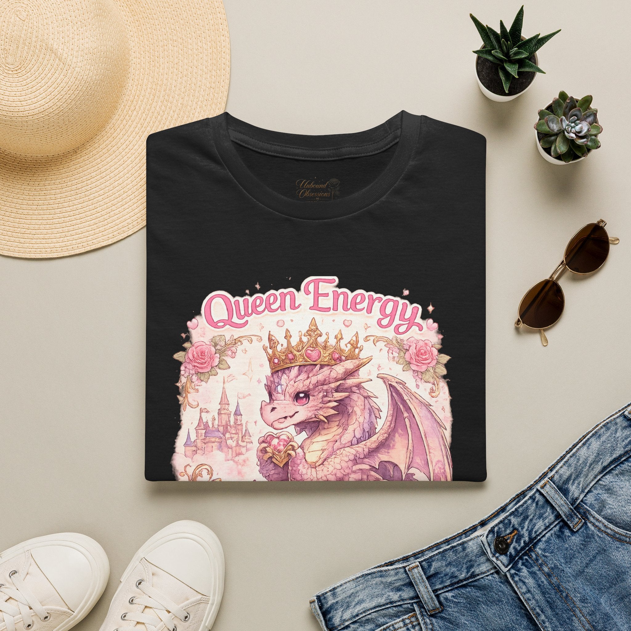 Queen Energy Dragon T-Shirt — Pink Crowned Dragon "Queen Energy, Dragon Tasties"