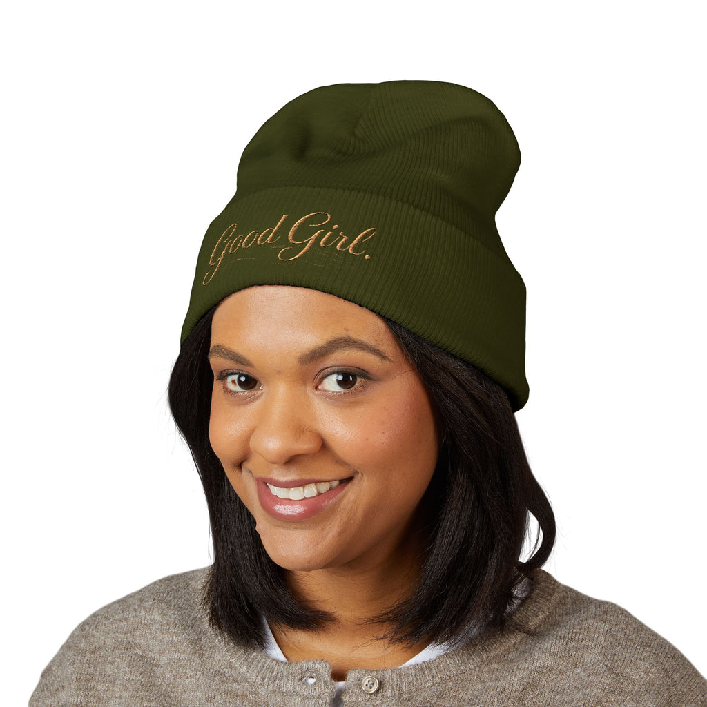 Embroidered "Good Girl." Cuffed Beanie