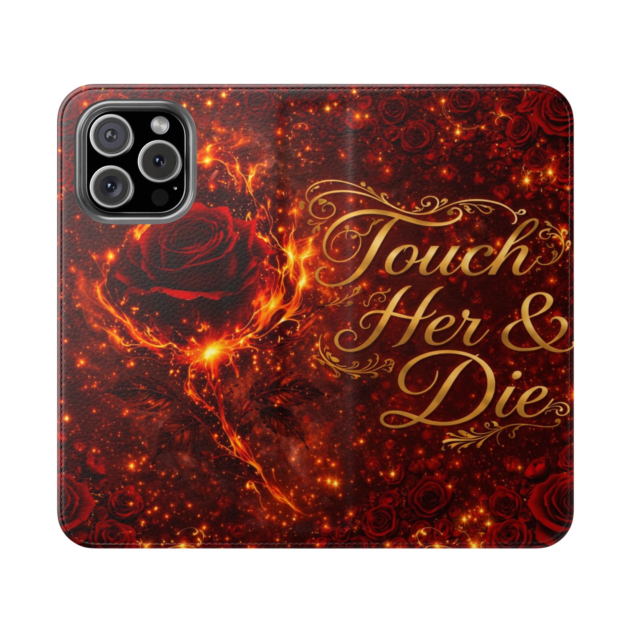 Flip Case – 'Touch Her & Die' Gothic Rose Wallet Phone Case