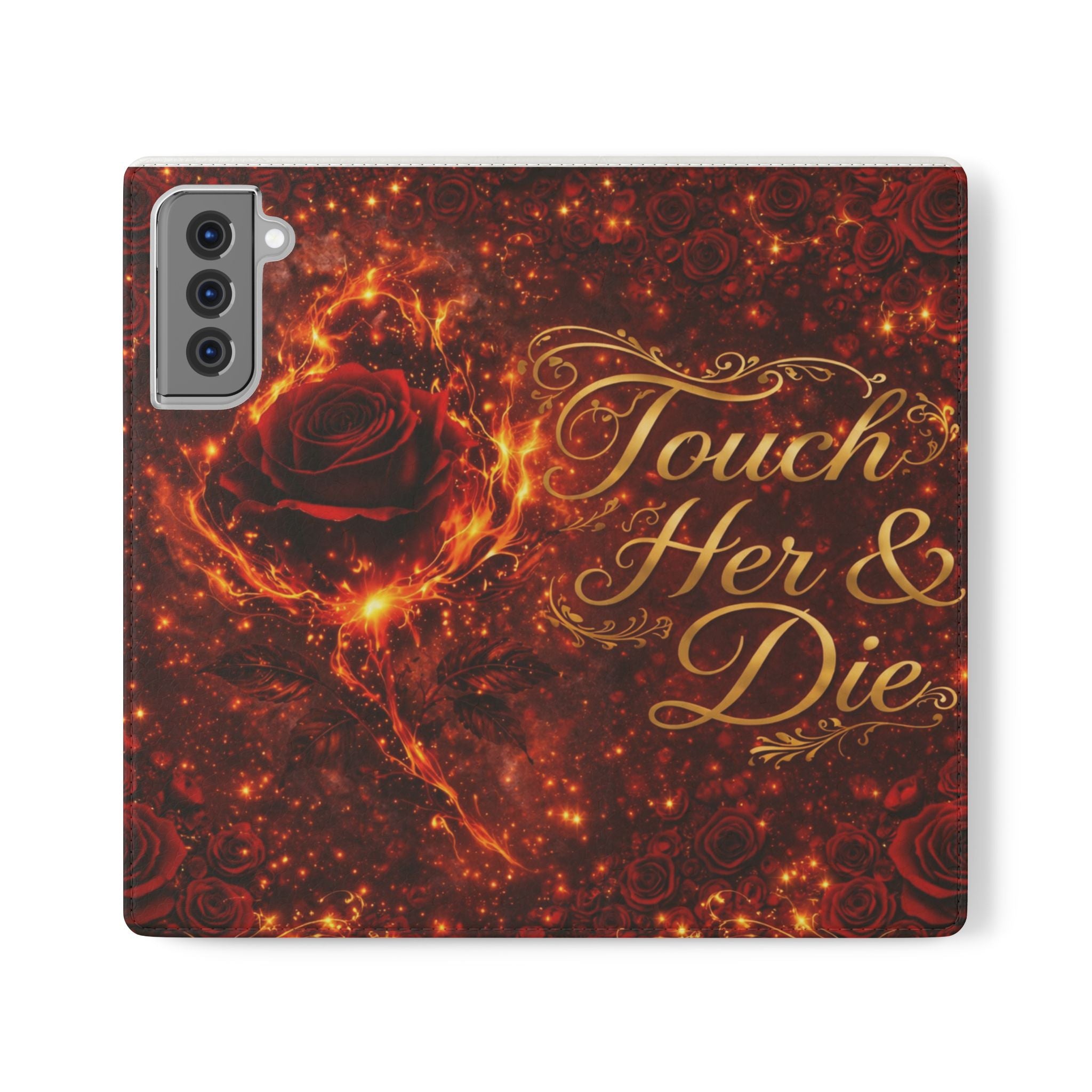 Flip Case – 'Touch Her & Die' Gothic Rose Wallet Phone Case