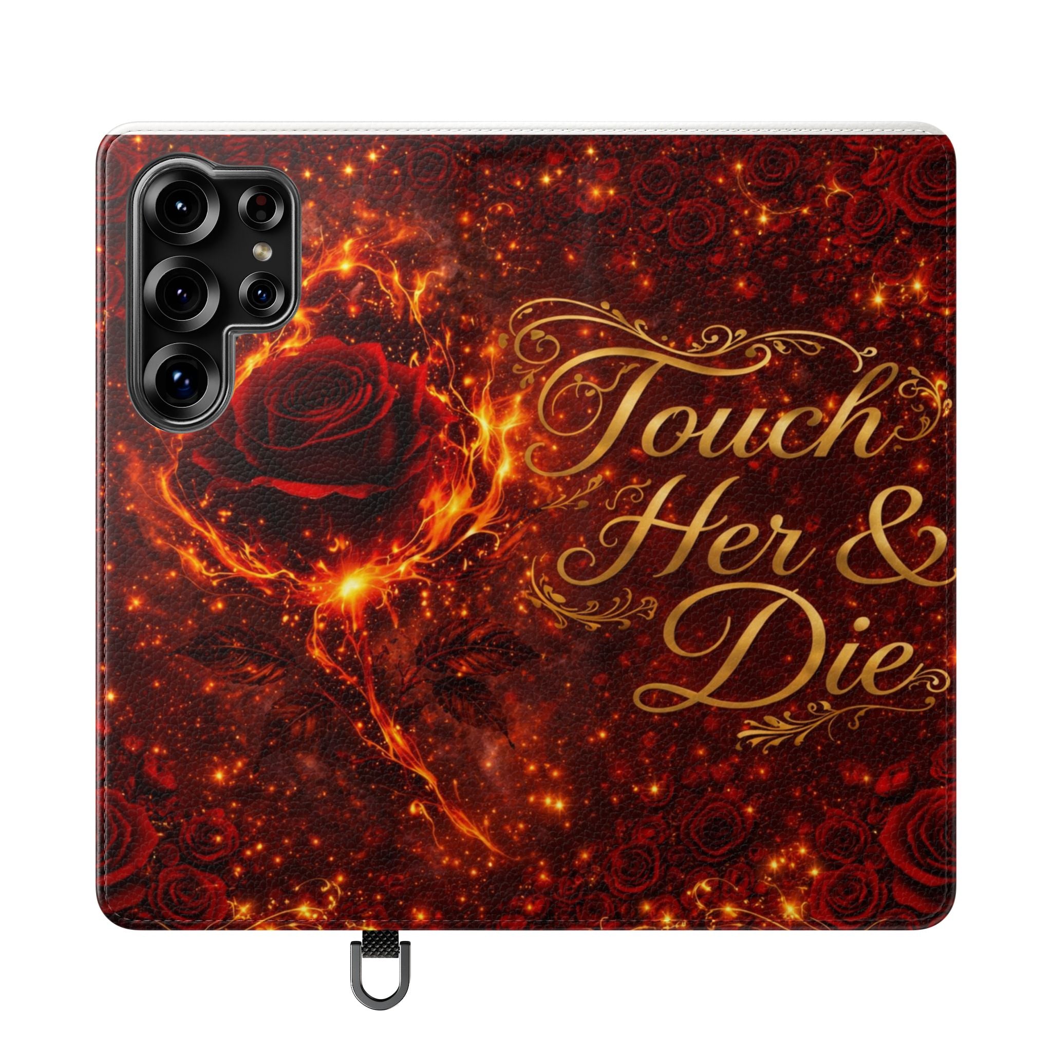 Flip Case – 'Touch Her & Die' Gothic Rose Wallet Phone Case