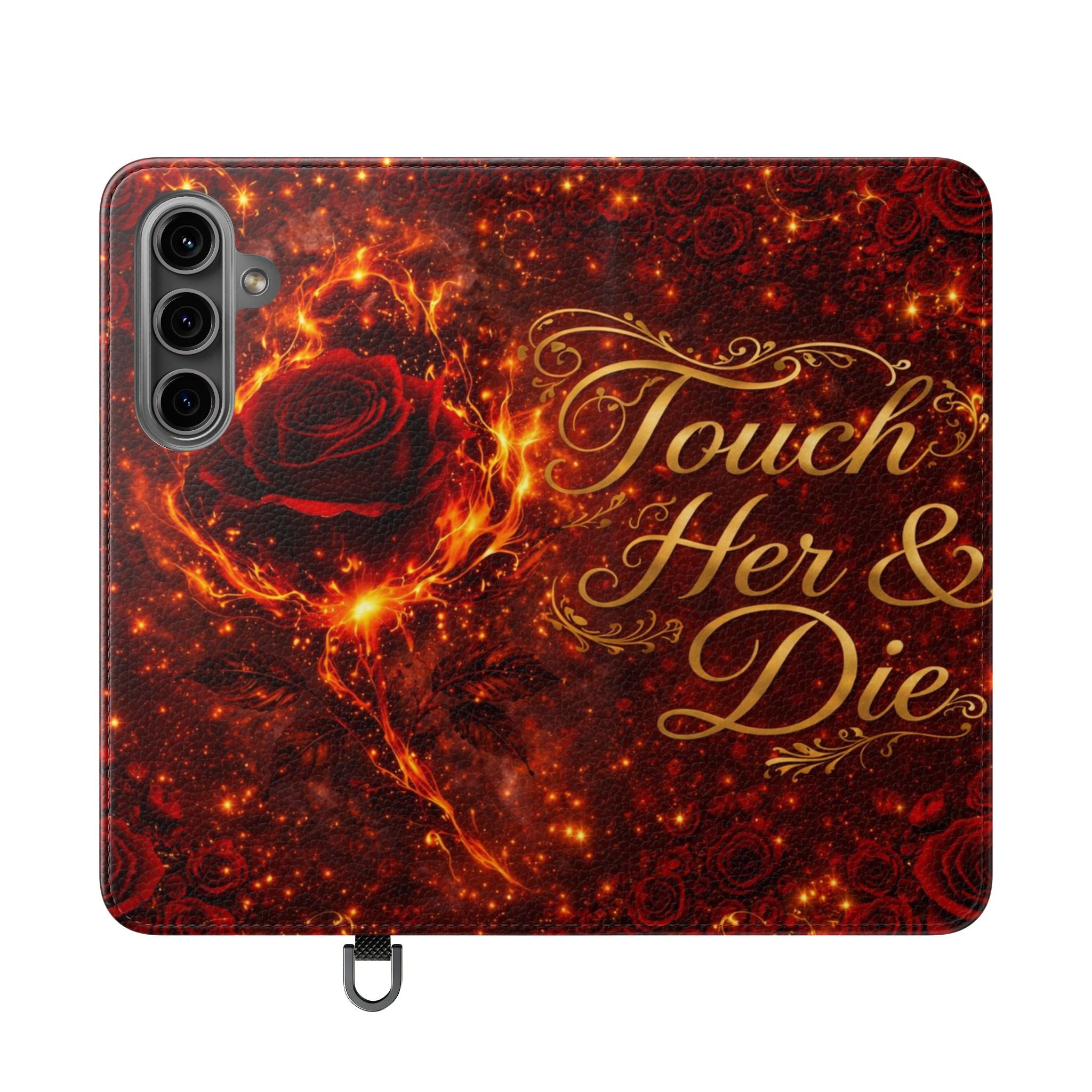 Flip Case – 'Touch Her & Die' Gothic Rose Wallet Phone Case