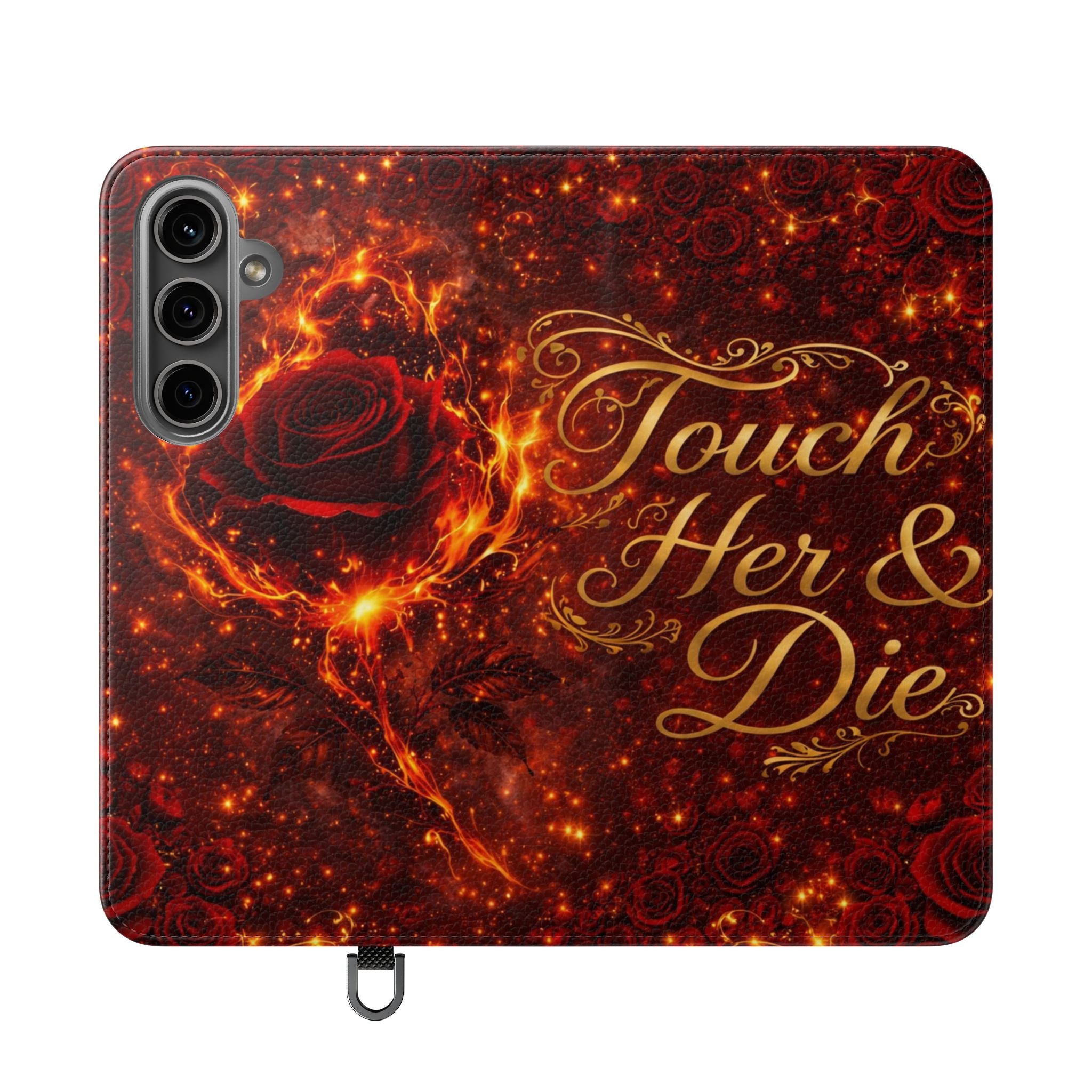 Flip Case – 'Touch Her & Die' Gothic Rose Wallet Phone Case