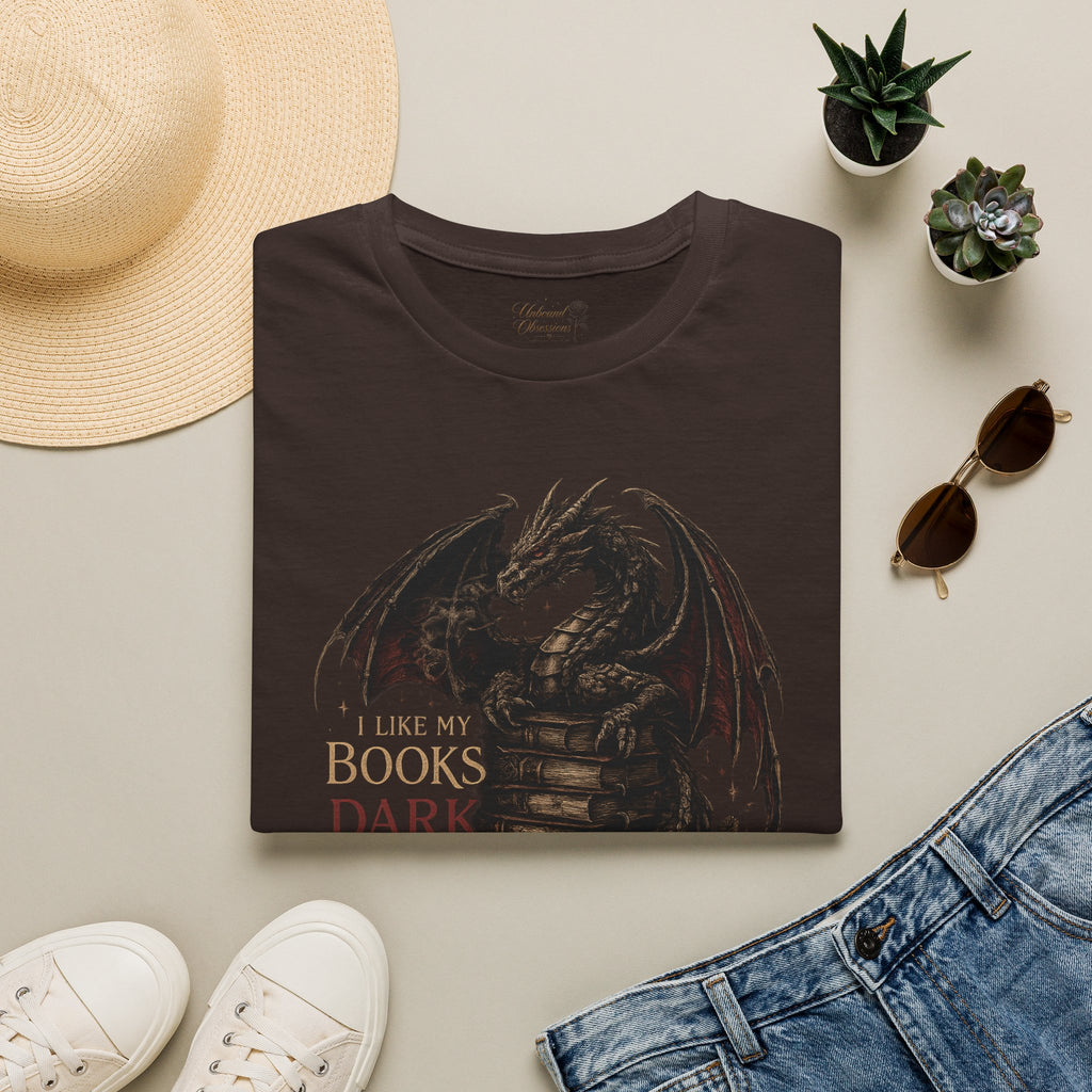Dragon Books T-Shirt — "I Like My Books Dark" Fantasy Reader Tee