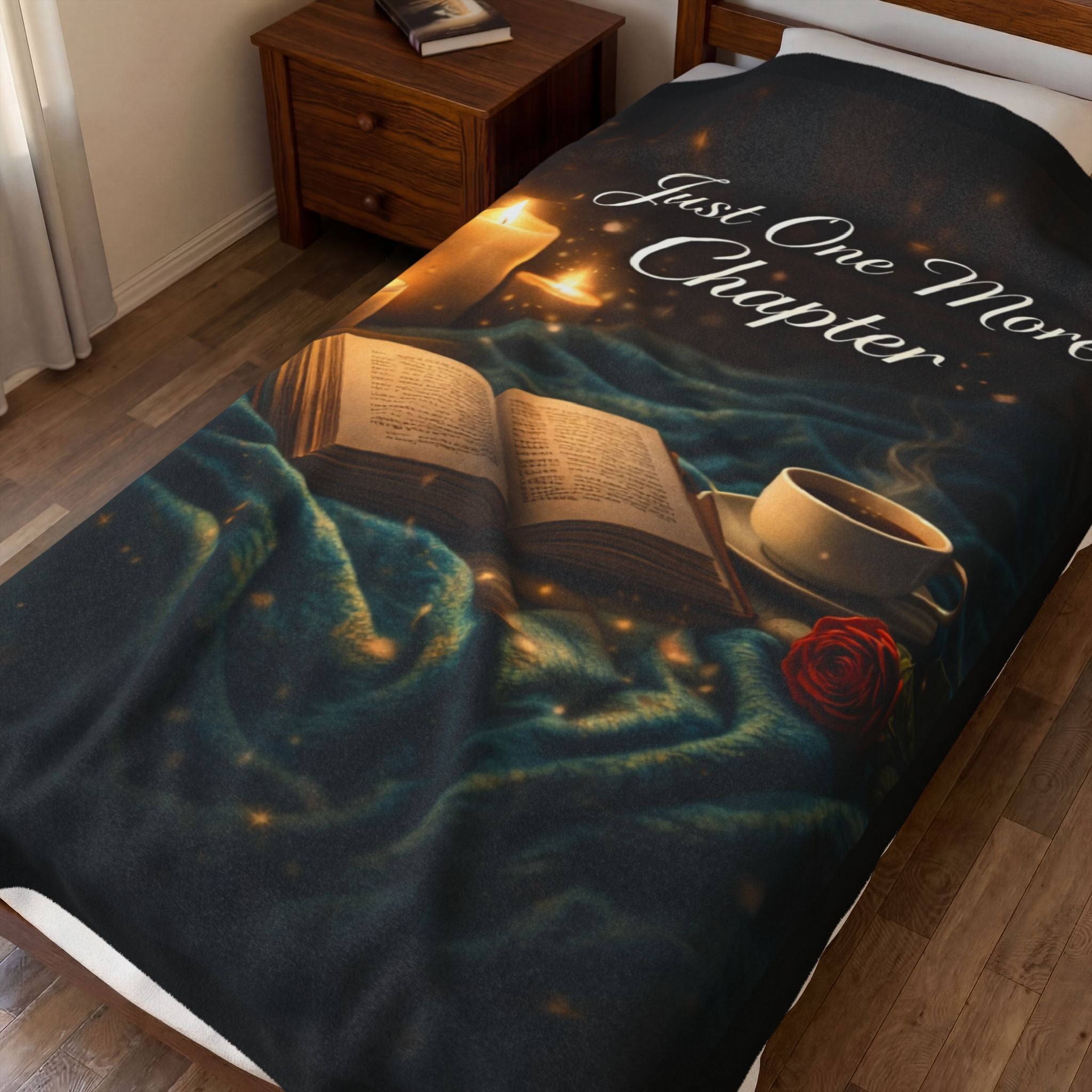 Just One More Chapter Velveteen Plush Blanket — Cozy Reading Throw for Book Lovers