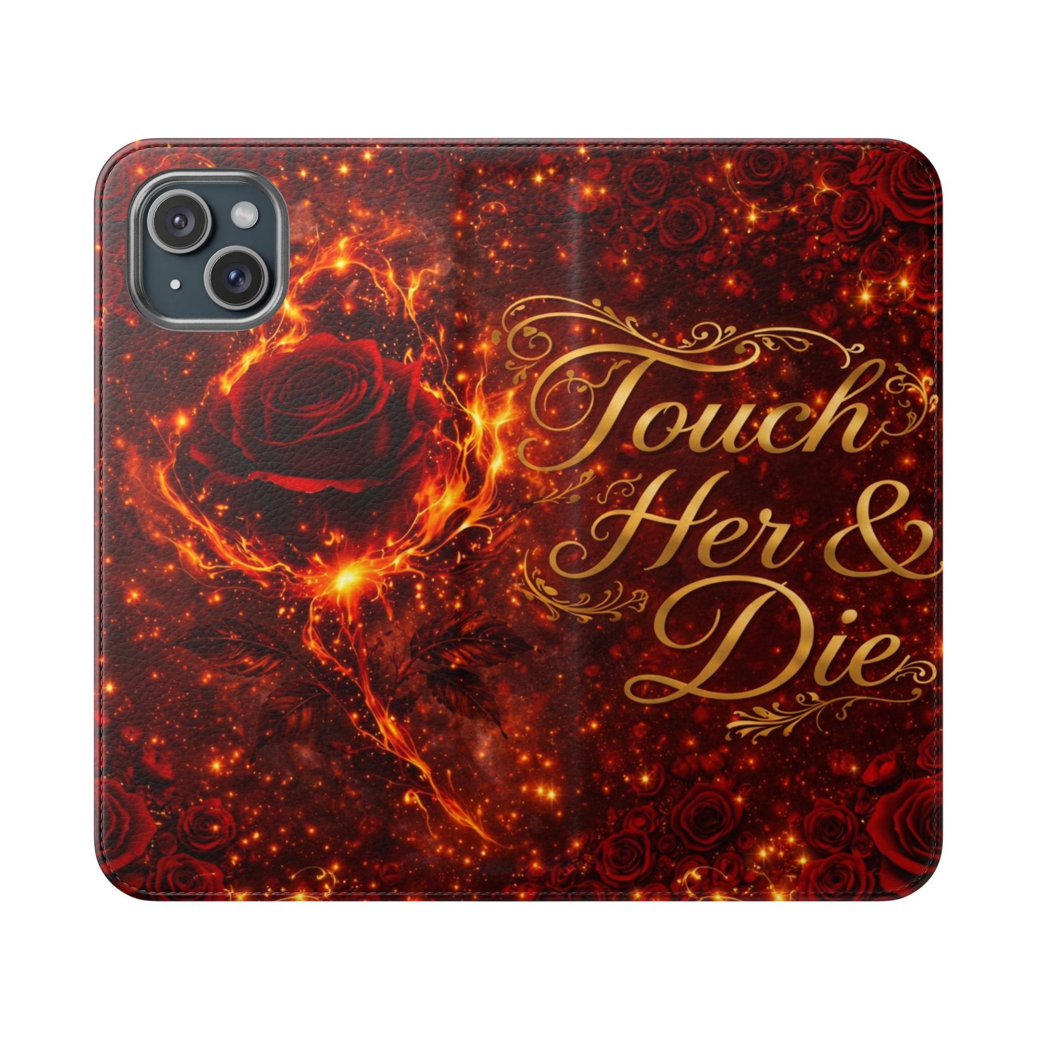 Flip Case – 'Touch Her & Die' Gothic Rose Wallet Phone Case