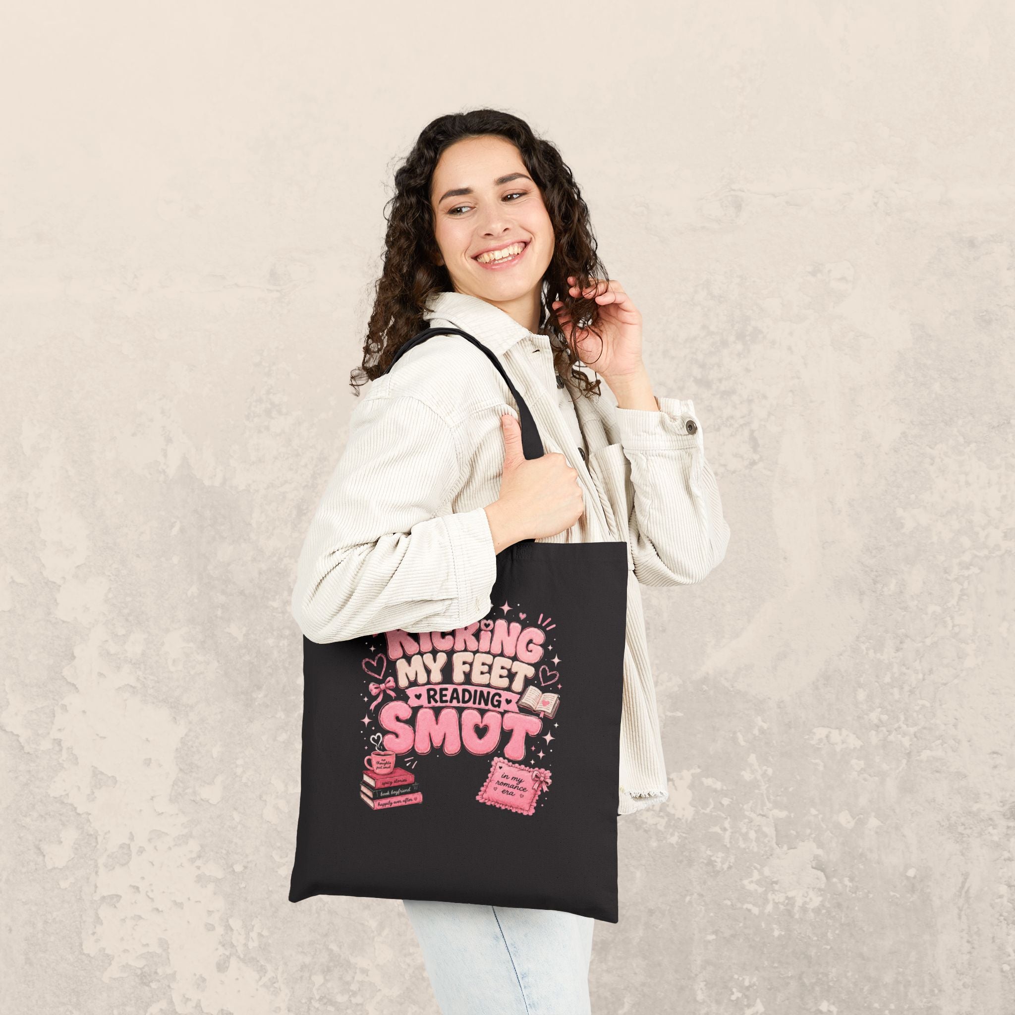 Tote Bag — 'Sticking My Feet in Reading Smut' Cute Pink Book Lover Canvas Tote