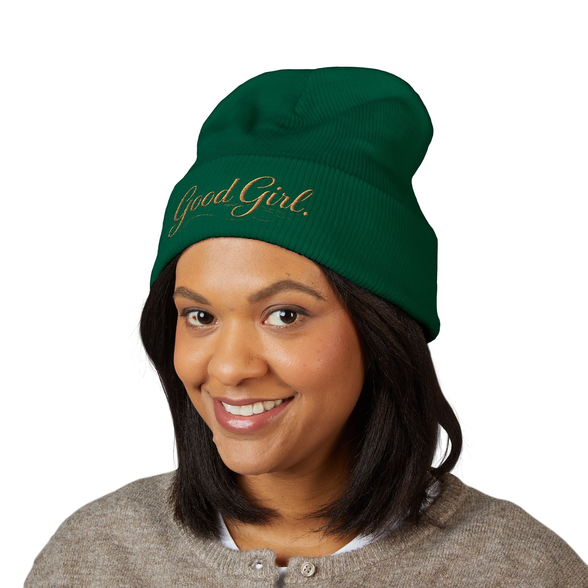 Embroidered "Good Girl." Cuffed Beanie