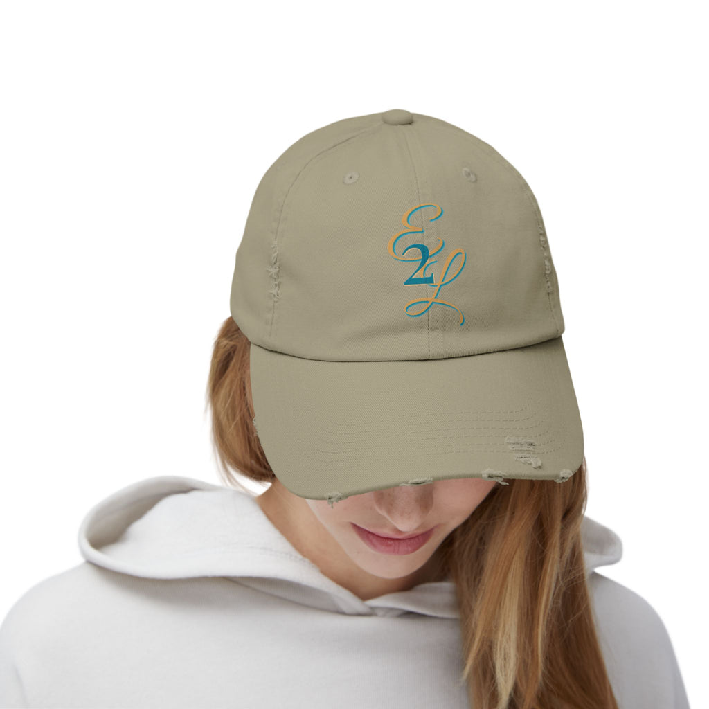 Distressed Black Cap with 'E2L' Enemies to Lovers