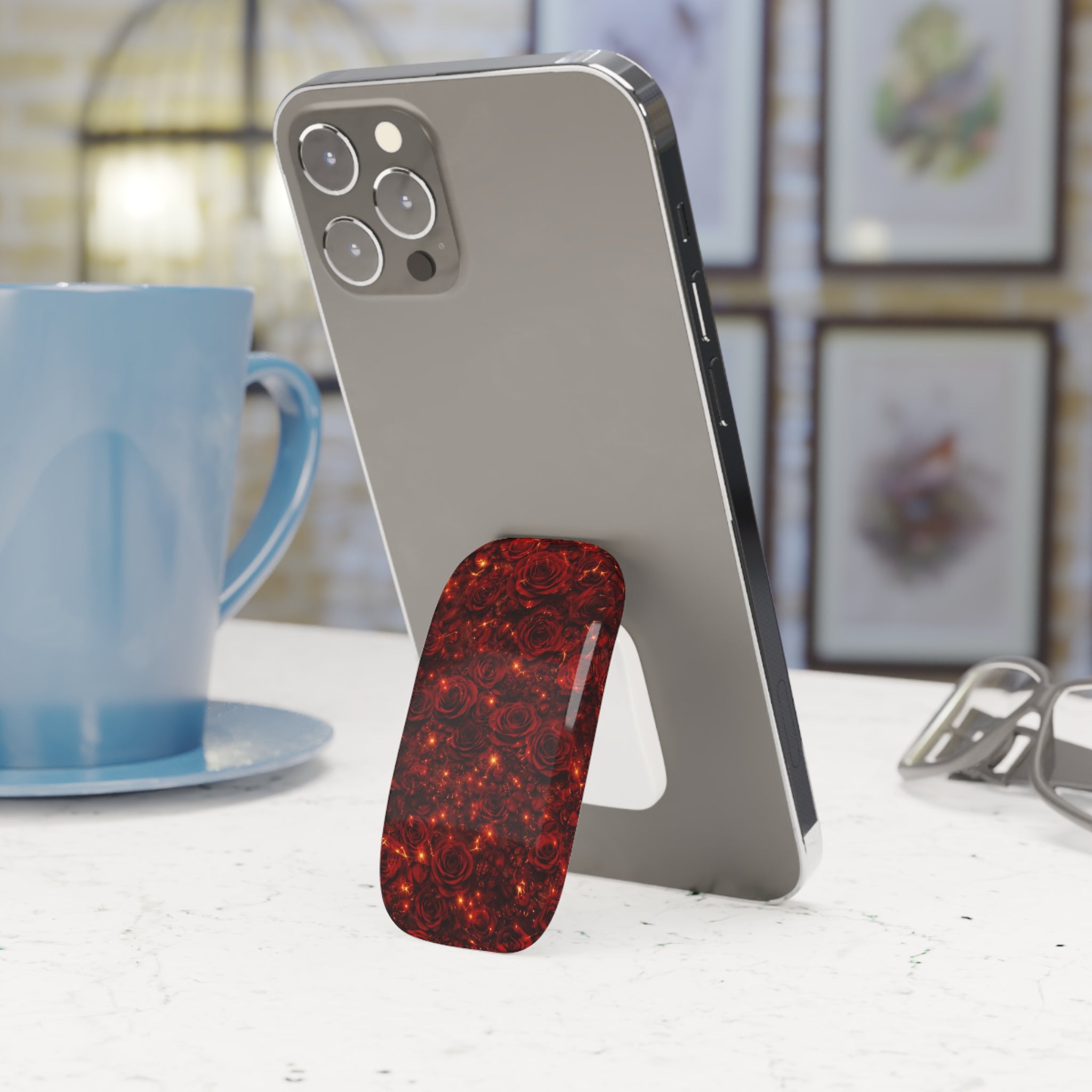 Red Rose Sparkle Phone Grip — Click-On Phone Stand & Holder