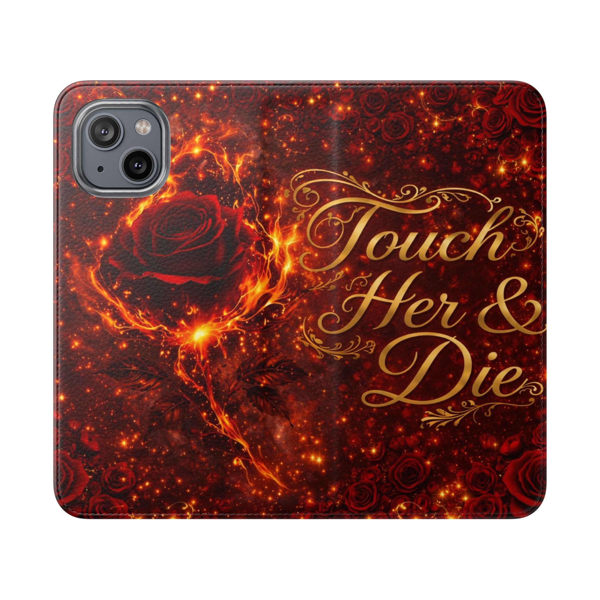 Flip Case – 'Touch Her & Die' Gothic Rose Wallet Phone Case
