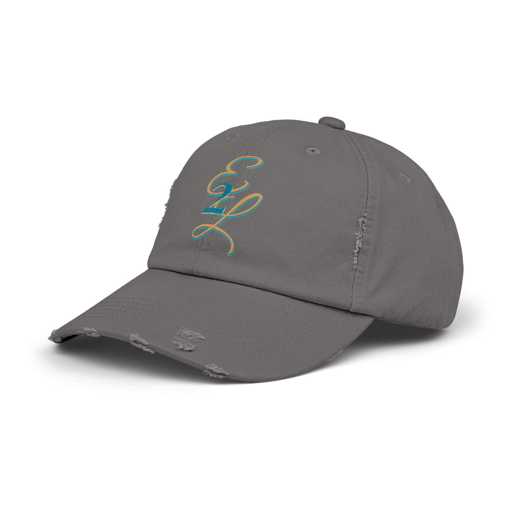Distressed Black Cap with 'E2L' Enemies to Lovers