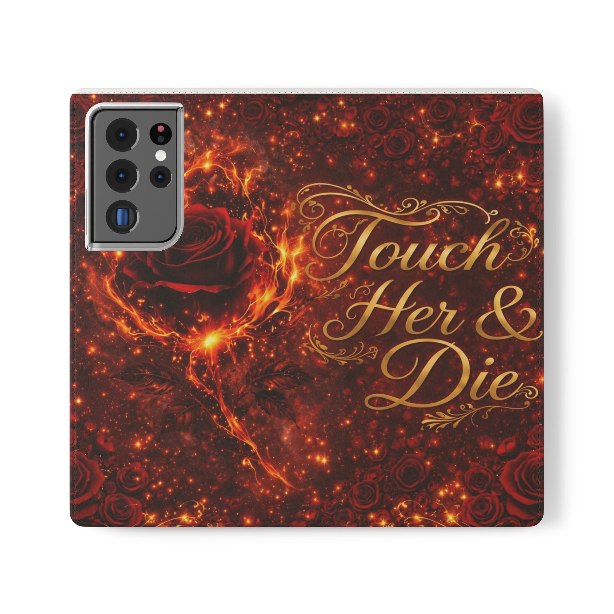 Flip Case – 'Touch Her & Die' Gothic Rose Wallet Phone Case