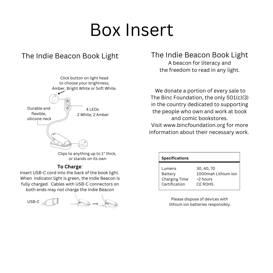 Indie Beacon Rechargeable Book Light