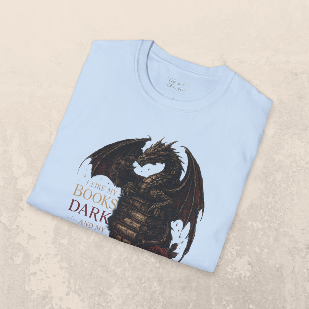 Dragon Books T-Shirt — "I Like My Books Dark" Fantasy Reader Tee