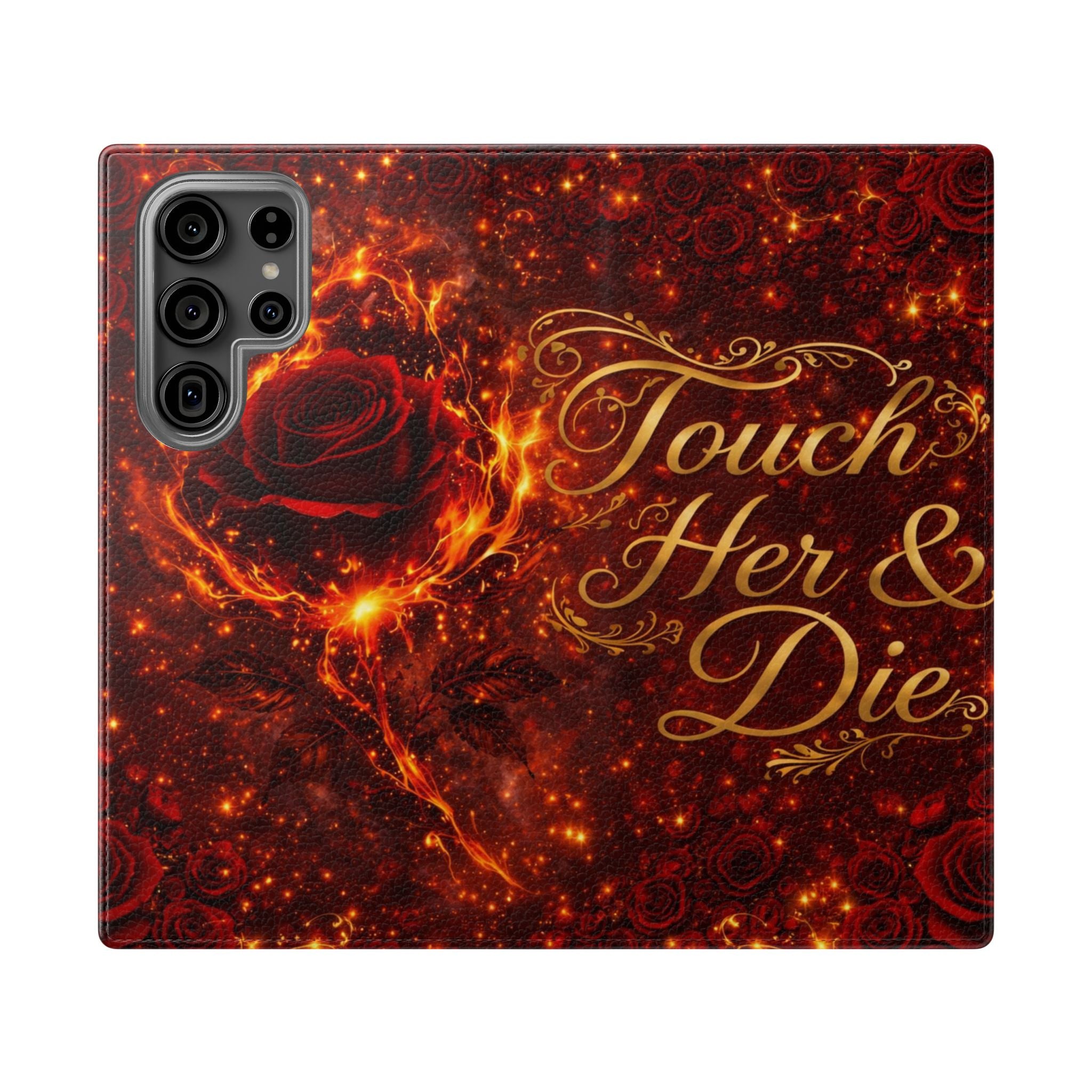 Flip Case – 'Touch Her & Die' Gothic Rose Wallet Phone Case